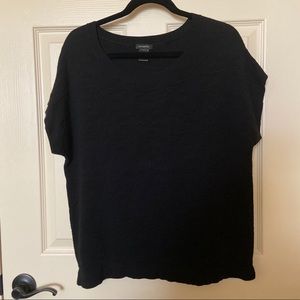 Ann Taylor Black Textured Short Sleeved Sweater